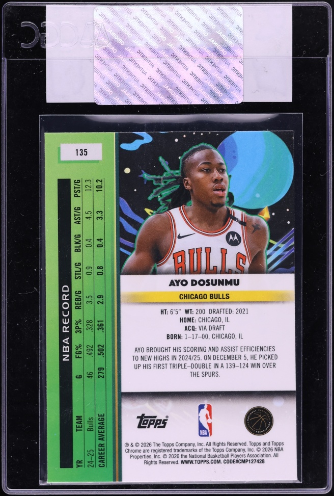 2025 Topps Chrome Cosmic Ayo Dosunmu #135 CGC AUTH