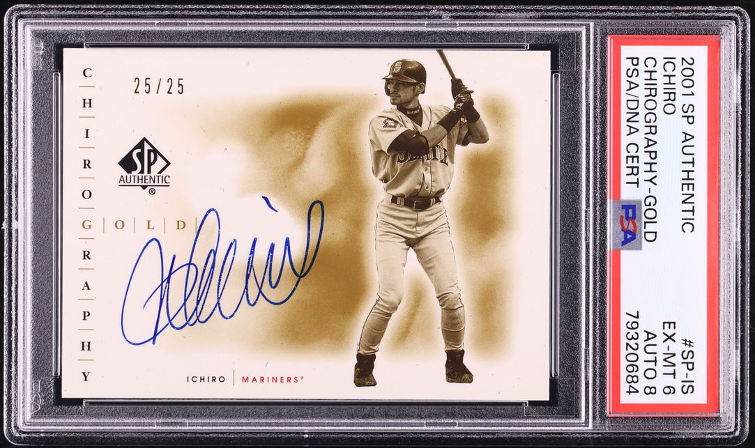 2001 SP Authentic Chirography Gold Ichiro Suzuki ROOKIE AUTO DNA 8 25/25 #SP-IS PSA 6 EXMT - Photo 1