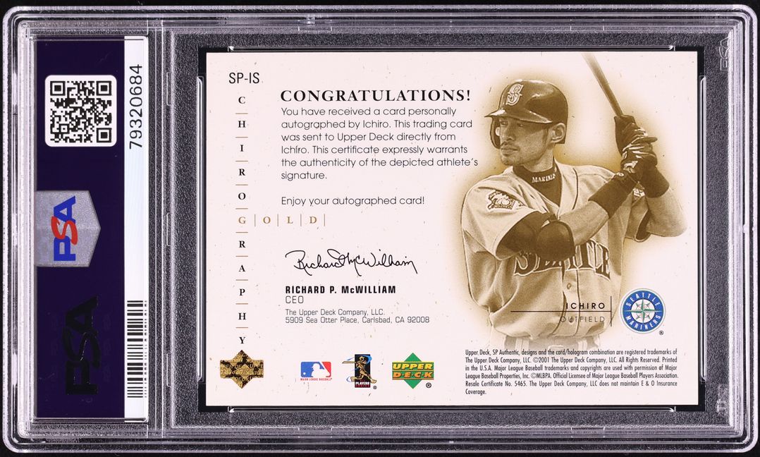 2001 SP Authentic Chirography Gold Ichiro Suzuki ROOKIE AUTO DNA 8 25/25 #SP-IS PSA 6 EXMT - Photo 2