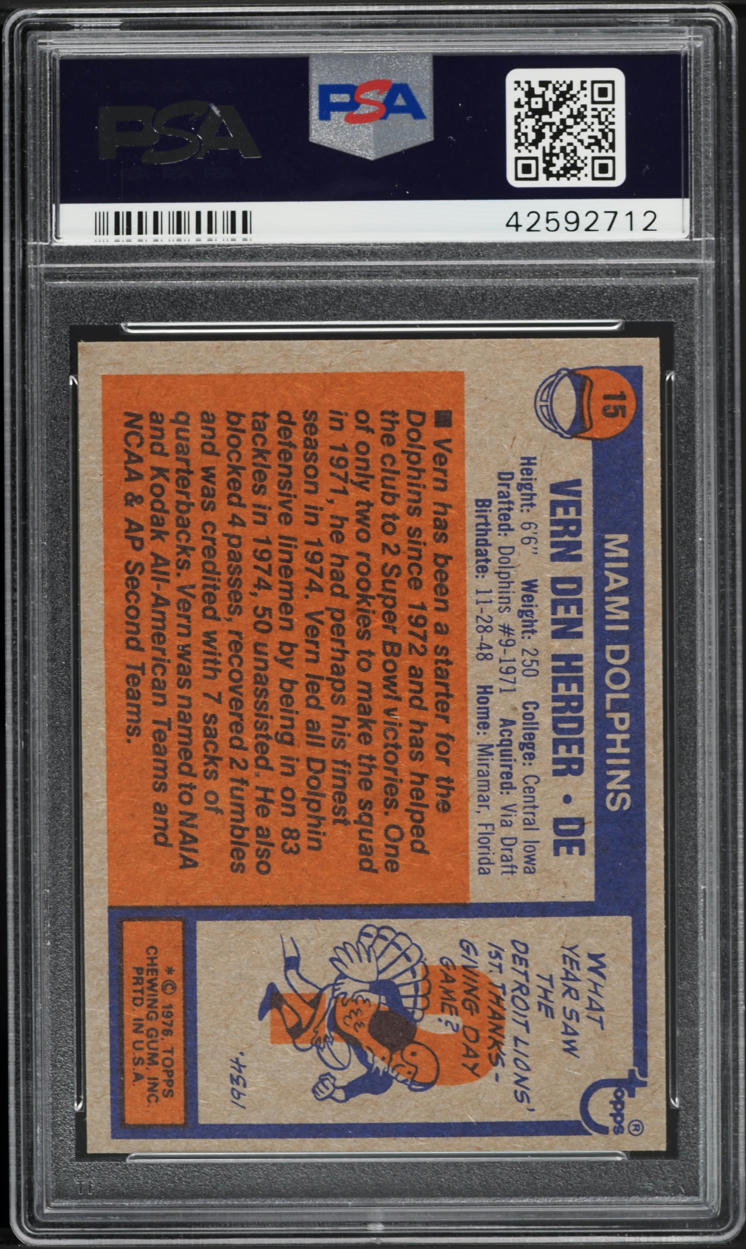 1976 Topps Football Vern Den Herder #15 PSA 10 GEM MINT