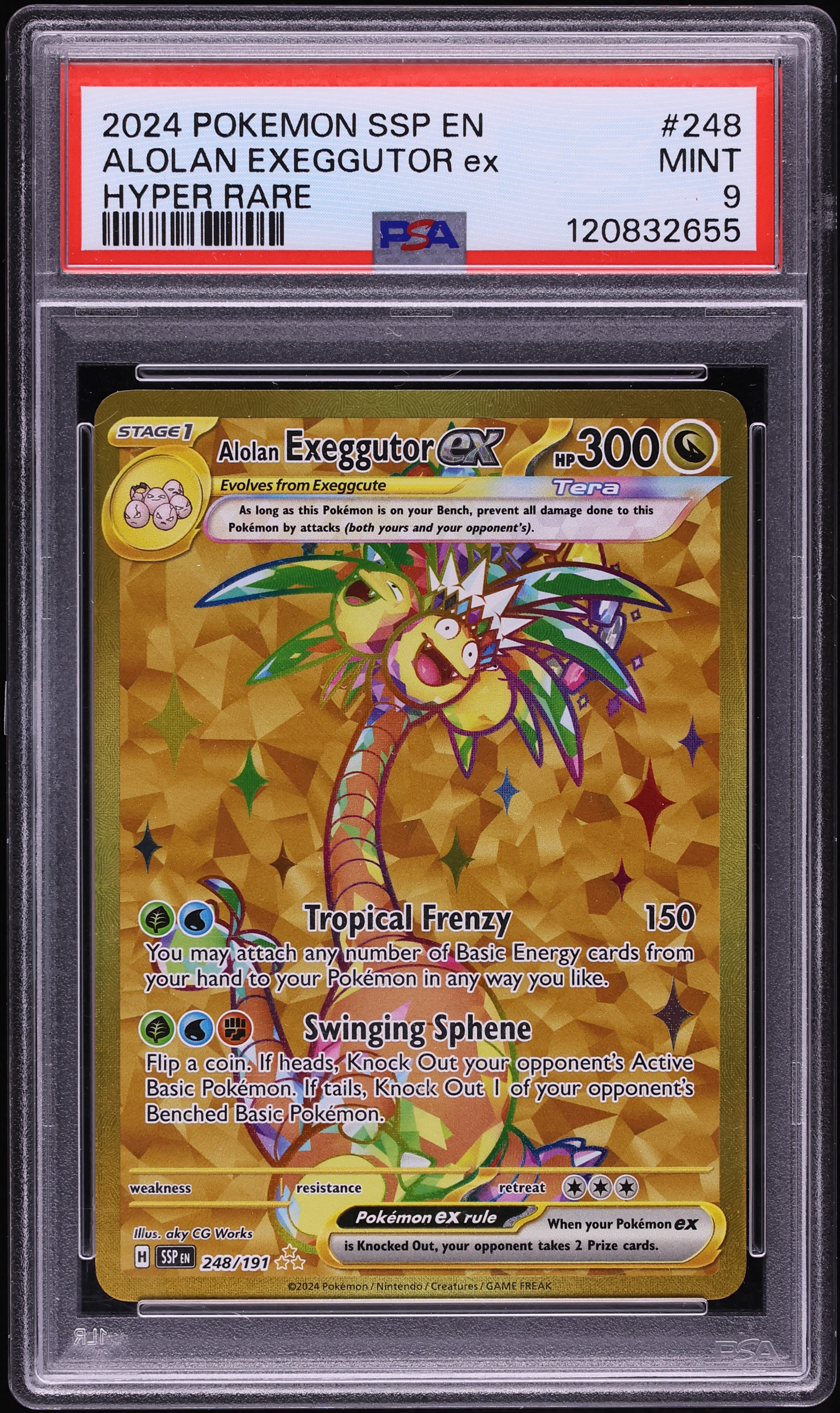 2024 Pokemon Scarlet & Violet Surging Sparks Gold Rare Alolan Exeggutor ex #248 PSA 9 MINT