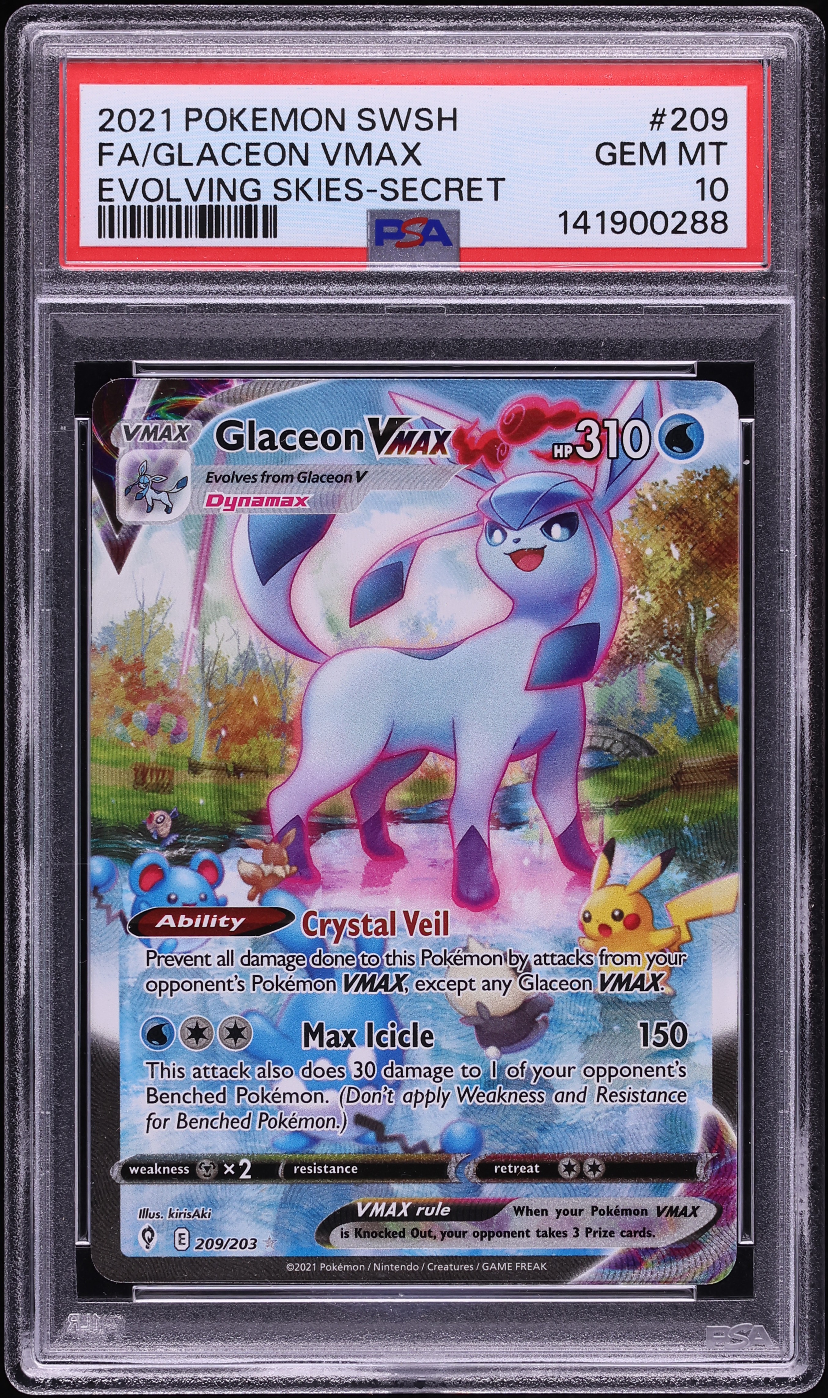 2021 Pokemon Sword & Shield Evolving Skies Full Art Glaceon VMAX #209 PSA 10 GEM MINT