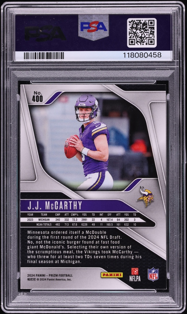 2024 Panini Prizm J.J. McCarthy ROOKIE #400 PSA 9 MINT