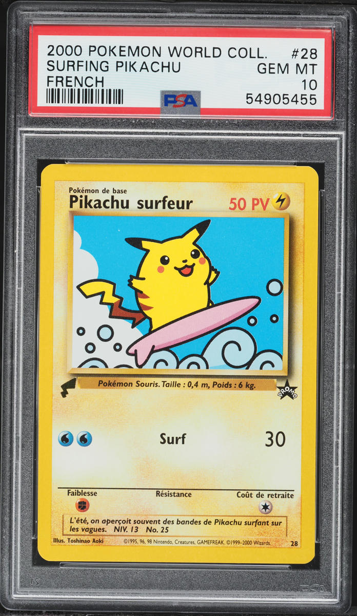 2000 Pokemon French World Collection Surfing Pikachu #28 PSA 10 GEM MINT