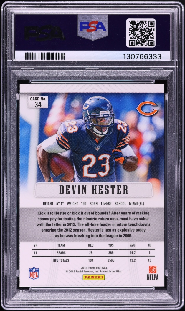 2012 Panini Prizm Devin Hester #34 PSA 10 GEM MINT