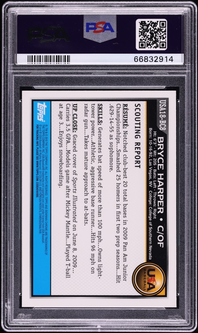 2010 Bowman Chrome 18U USA Baseball Bryce Harper PROSPECT #USA18-BC8 PSA 10 GEM MINT