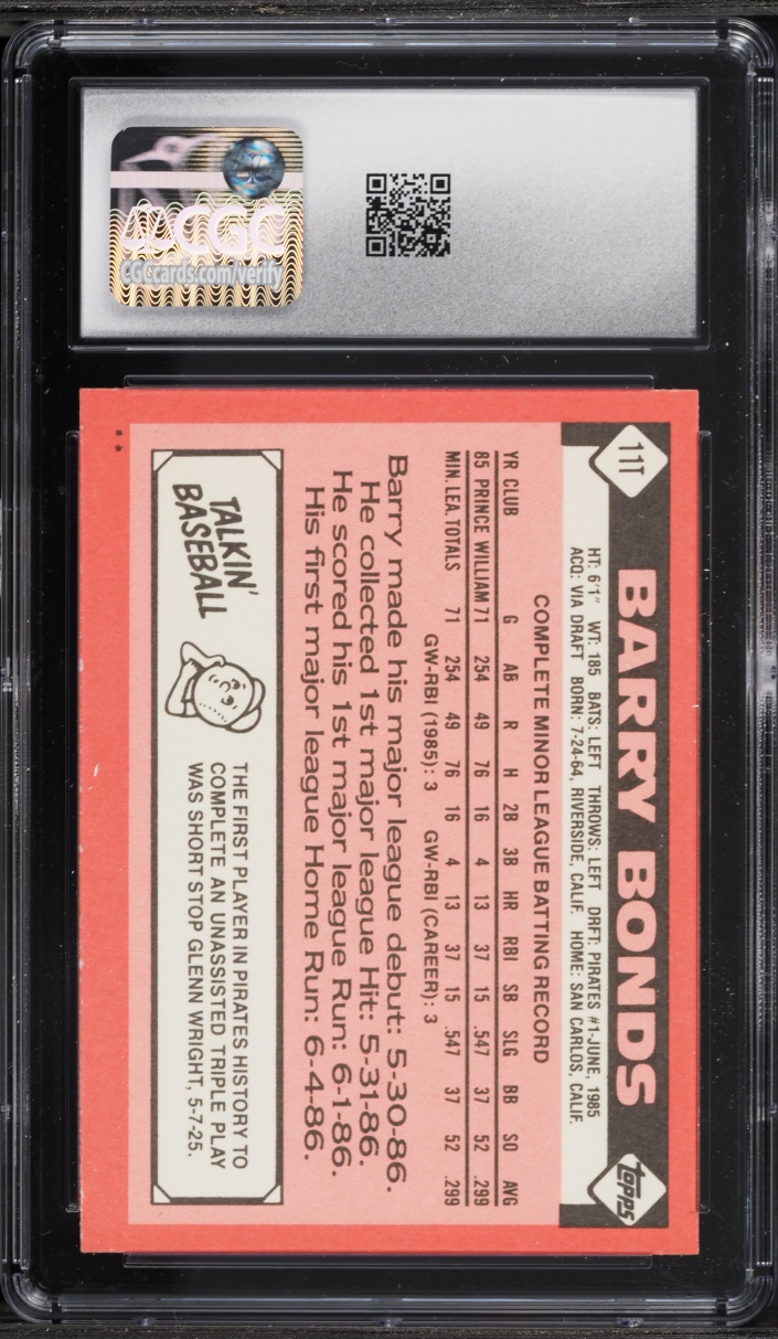 1986 Topps Traded Barry Bonds ROOKIE #11T CGC 8.5 NM-MT+