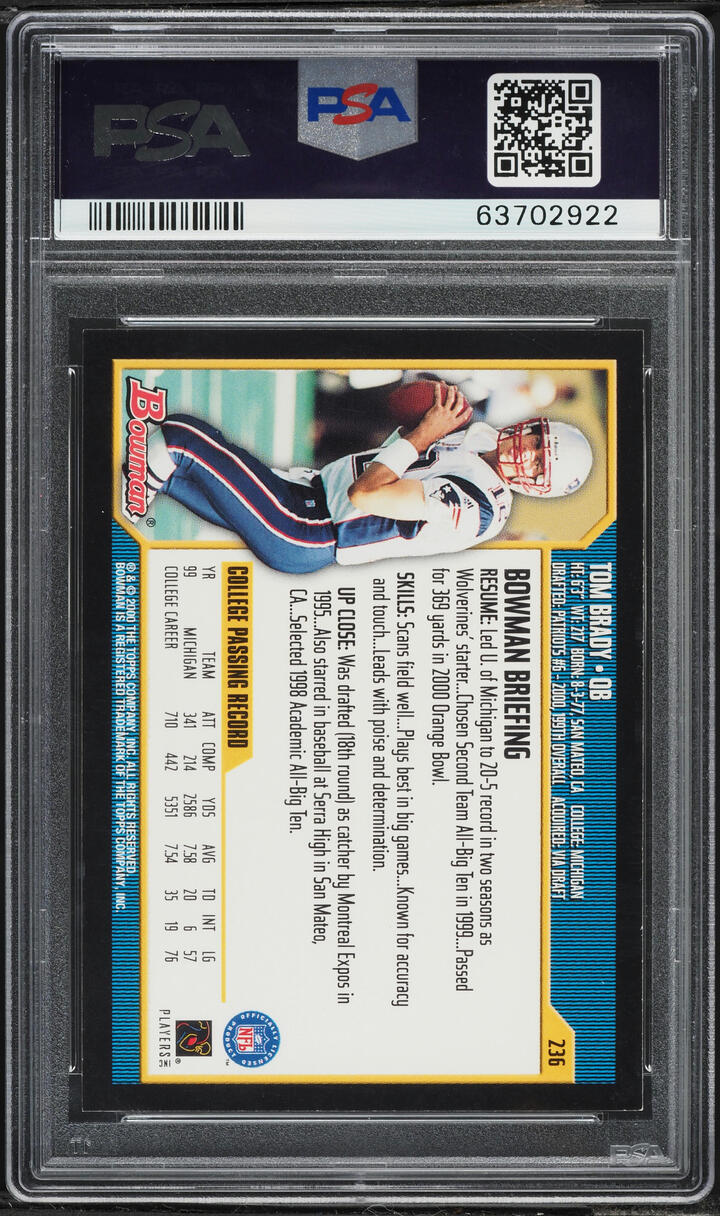 2000 Bowman Football Tom Brady ROOKIE #236 PSA 8.5 NM-MT+