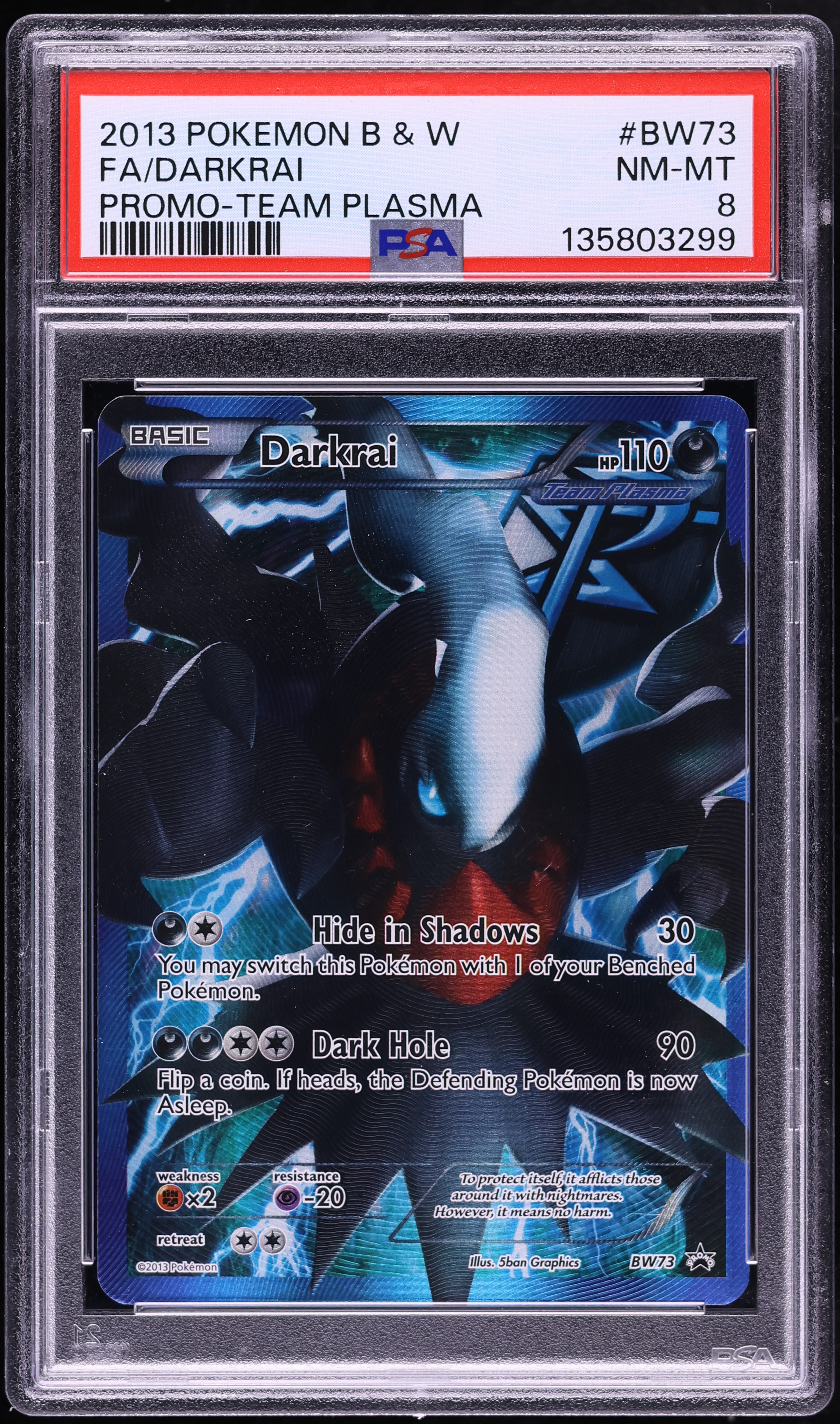2013 Pokemon Black & White Promo Team Plasma Full Art Darkrai #BW73 PSA 8 NM-MT