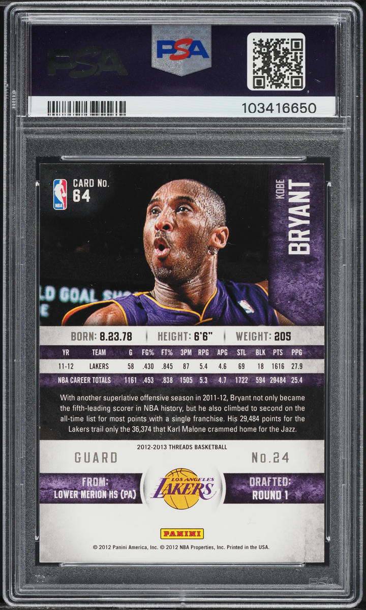 2012 Panini Threads Kobe Bryant #64 PSA 8 NM-MT