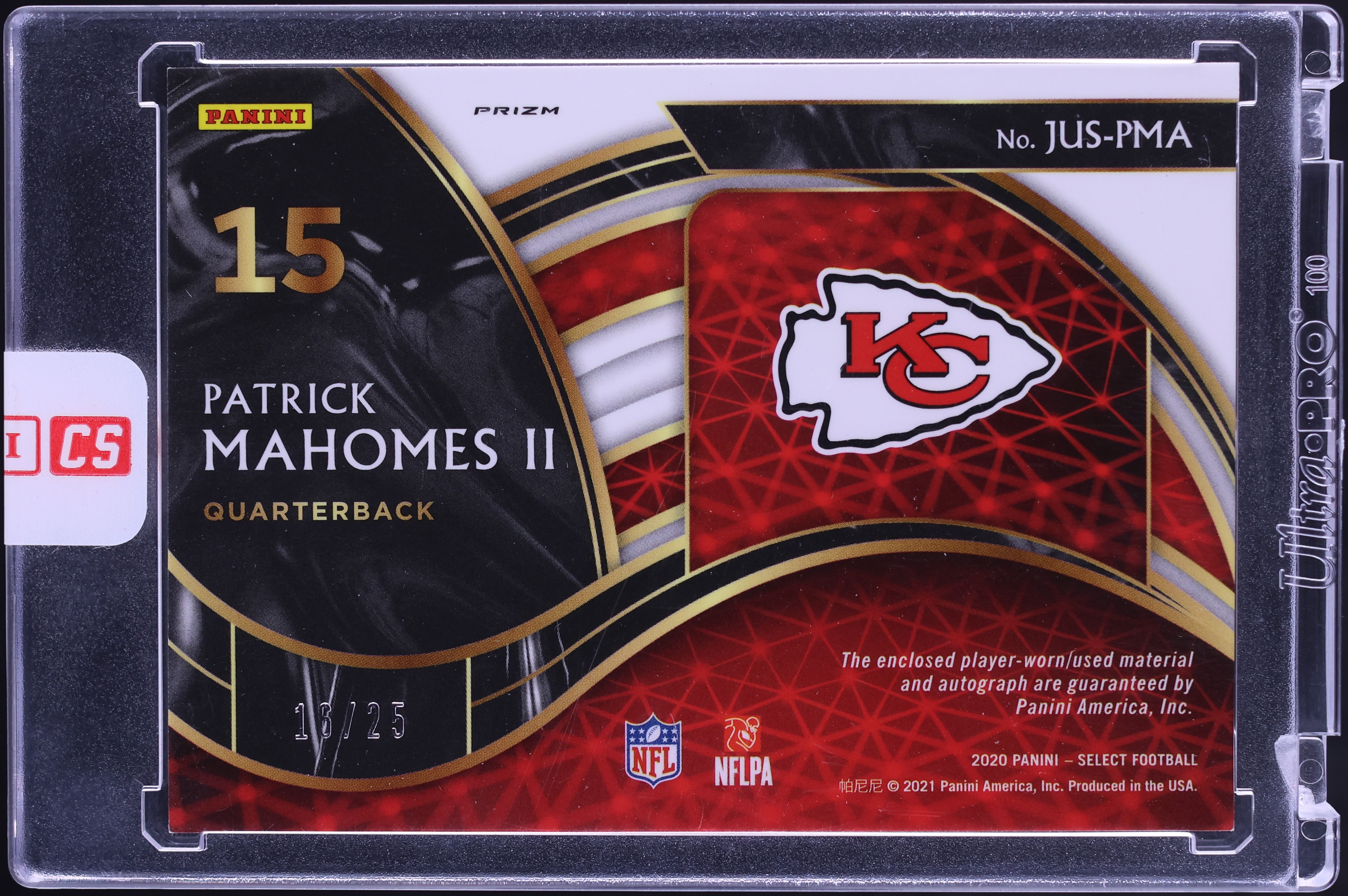 2020 Select Jumbo Silver Prizm Patrick Mahomes II PATCH AUTO