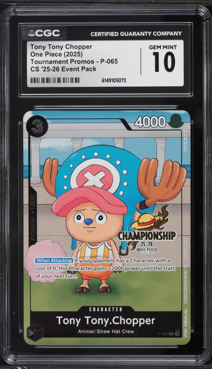 2025 One Piece Tournament Promo Championship Alt Art Tony Tony Chopper #P-065 CGC 10 GEM MINT