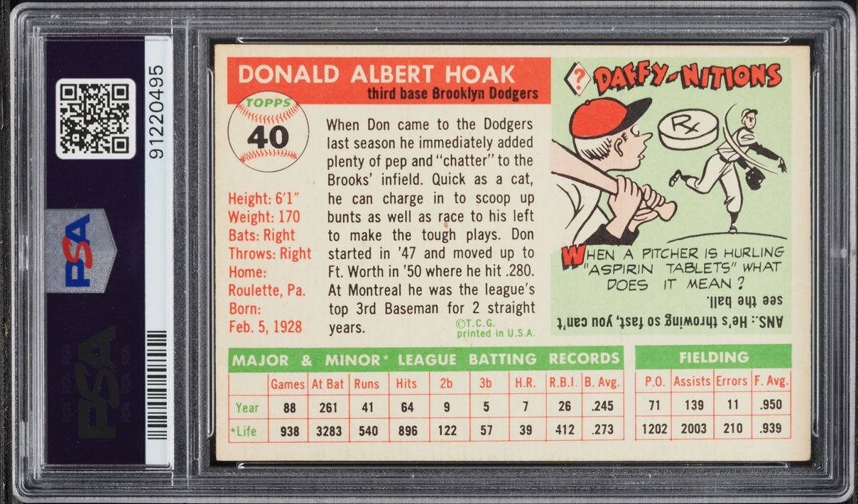 1955 Topps Don Hoak #40 PSA 6 EXMT
