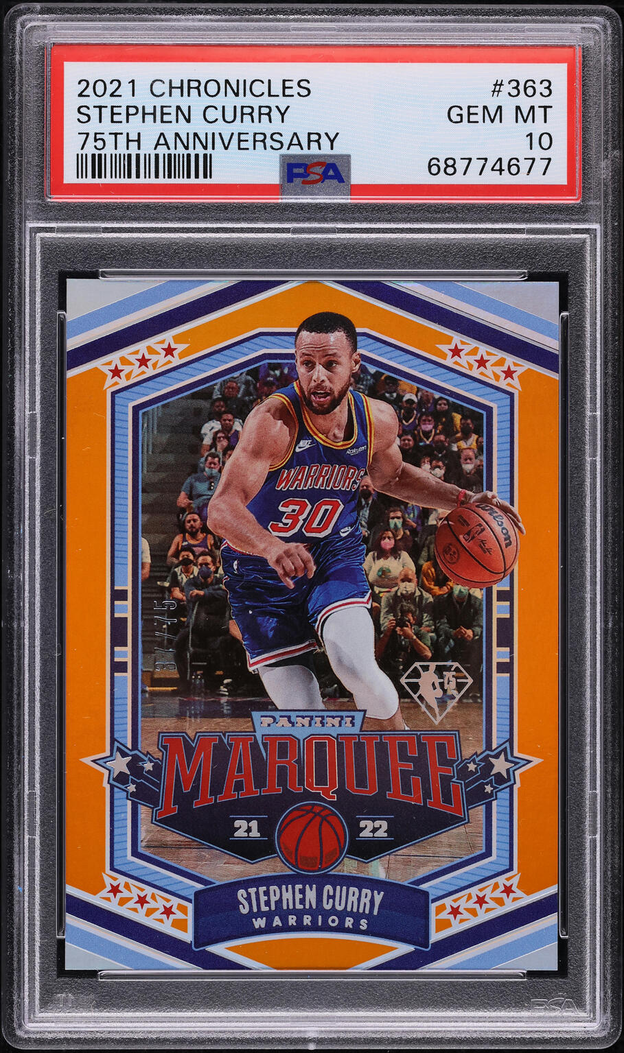 2021 Panini Chronicles 75th Anniversary Stephen Curry /75 #363 PSA 10 GEM MINT