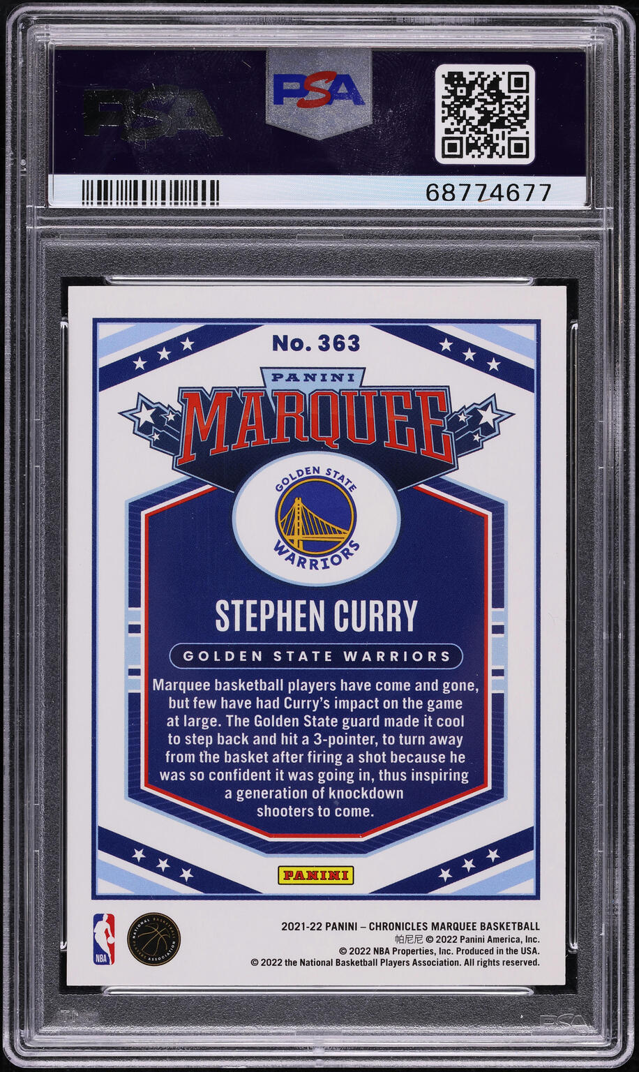 2021 Panini Chronicles 75th Anniversary Stephen Curry /75 #363 PSA 10 GEM MINT