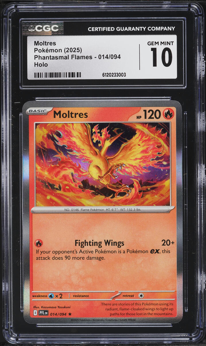 2025 Pokemon Mega Evolution Phantasmal Flames Holo Moltres #14 CGC 10 GEM MINT