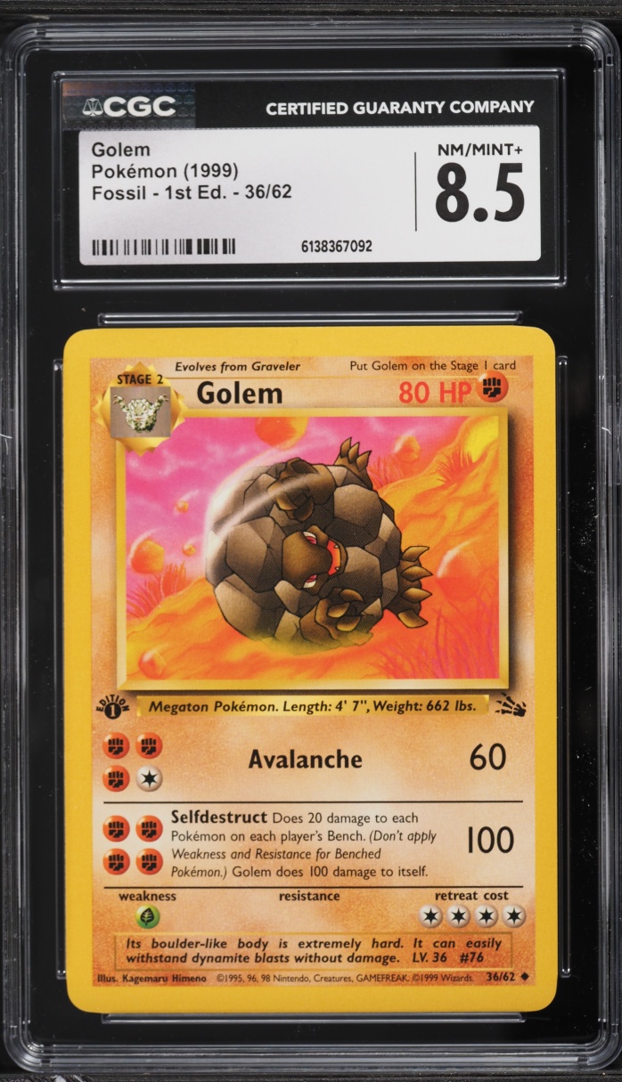 1999 Pokemon Fossil 1st Edition Golem #36 CGC 8.5 NM-MT+