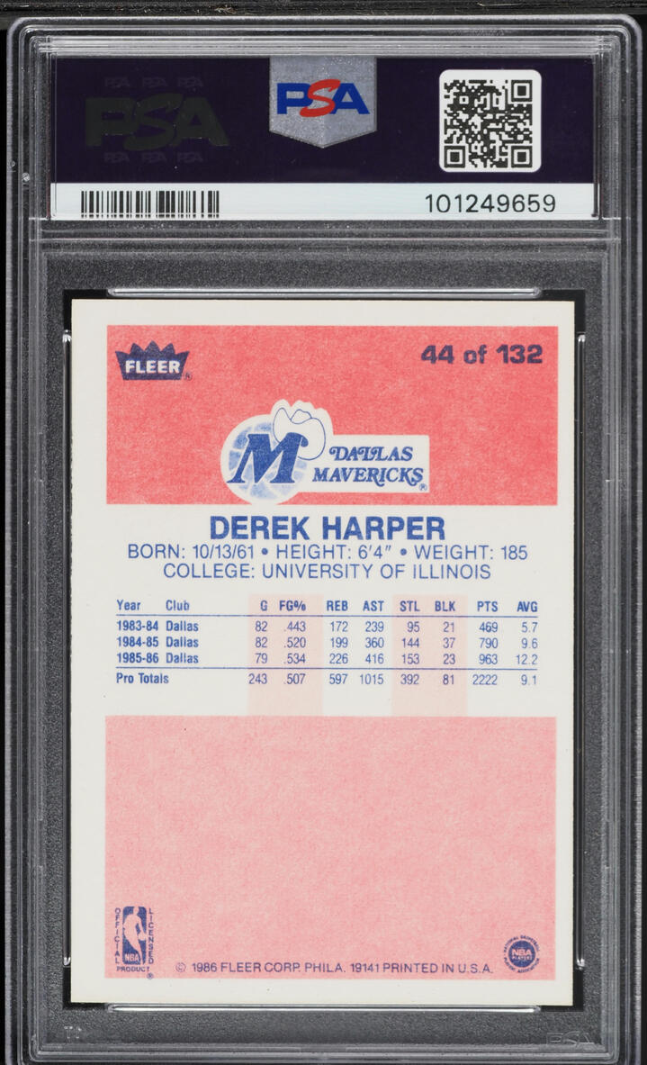 1986 Fleer Basketball Derek Harper #44 PSA 7 NRMT