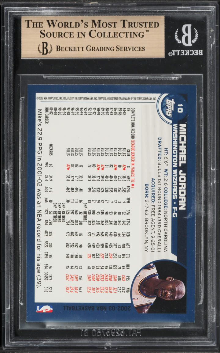 2002 Topps Basketball Michael Jordan #10 BGS 9.5 GEM MINT