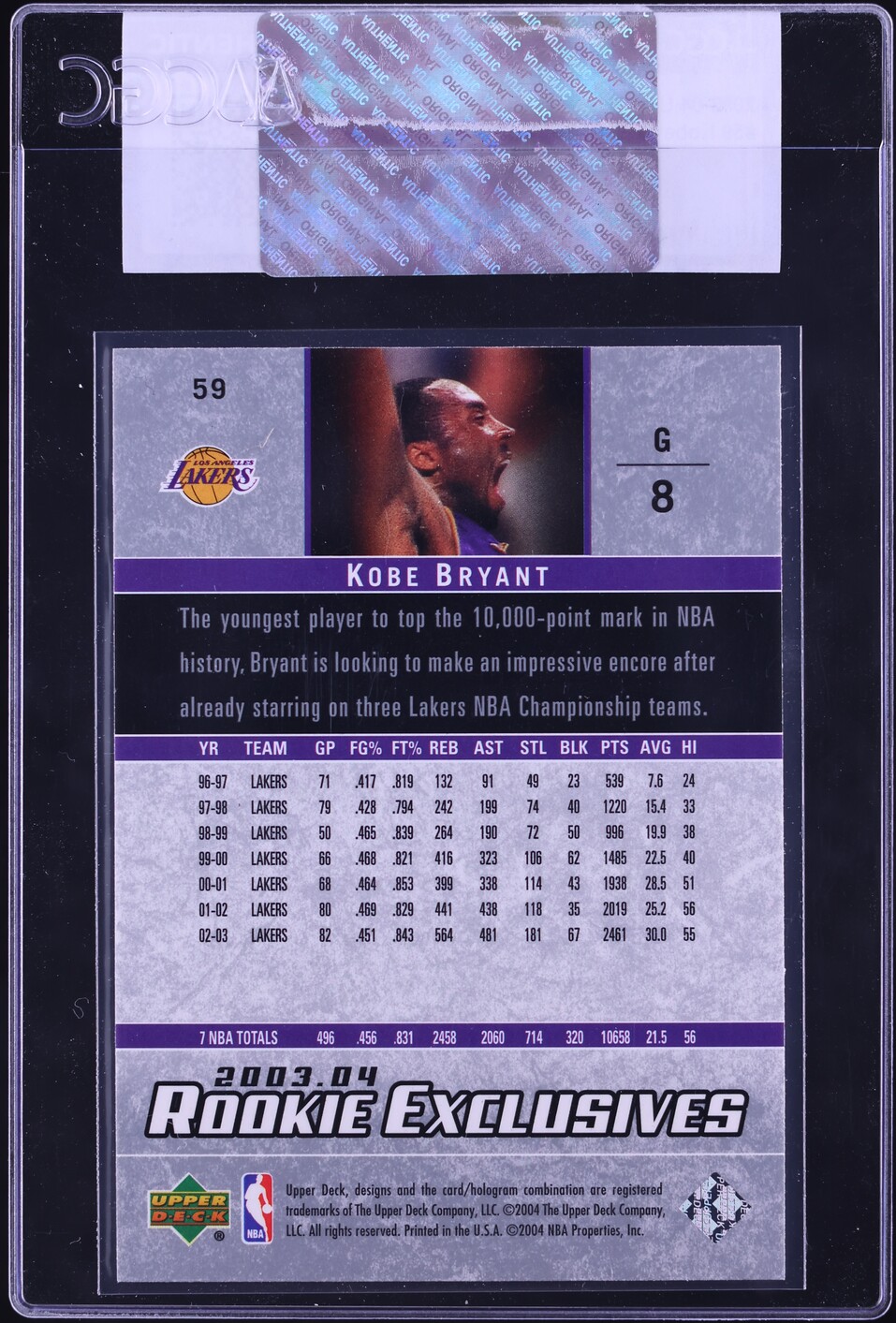 2003 Upper Deck Rookie Exclusives Kobe Bryant #59 CGC AUTH