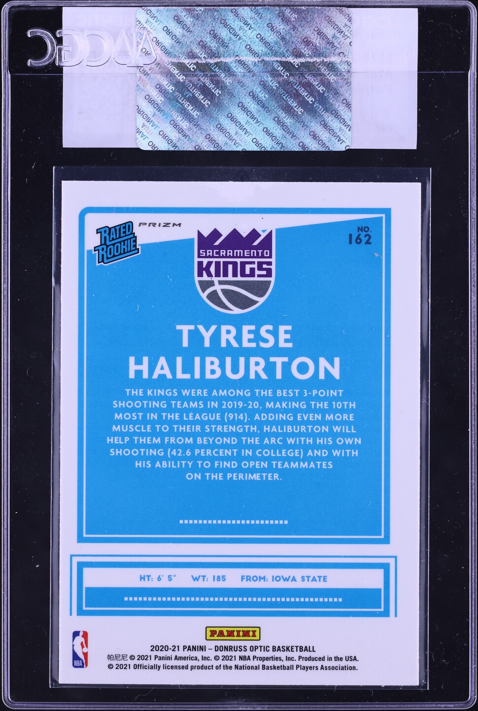 2020 Donruss Optic Purple Tyrese Haliburton ROOKIE #162 CGC AUTH