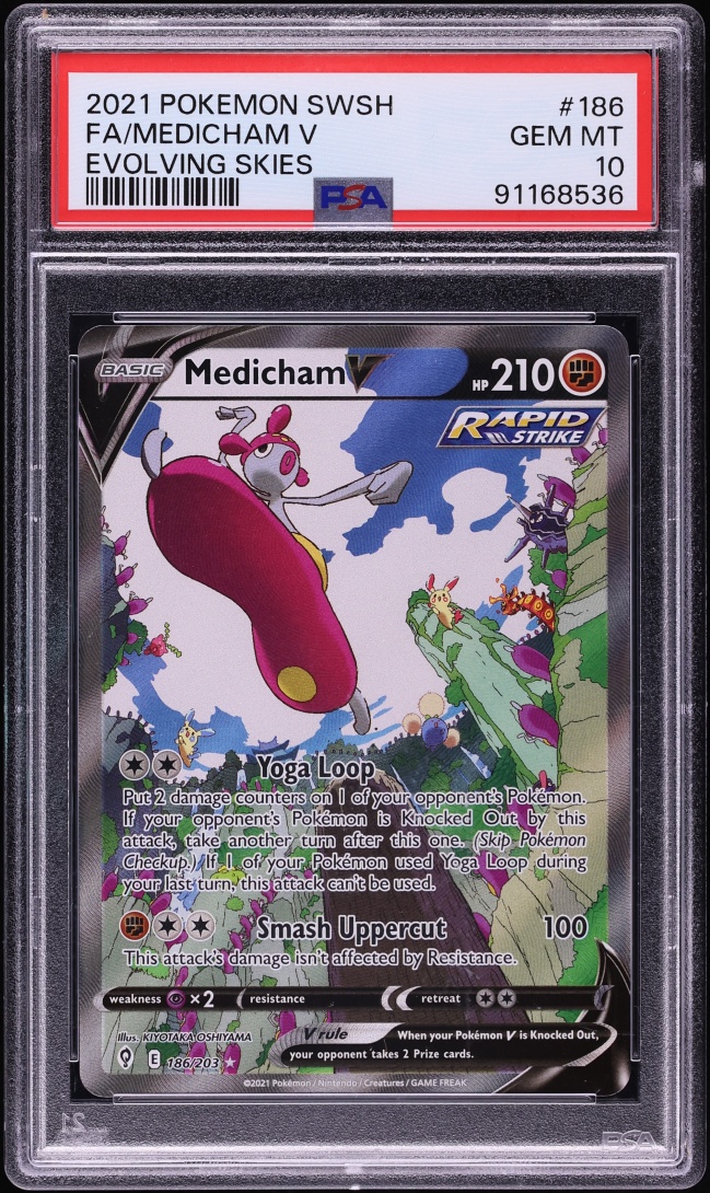 2021 Pokemon Sword & Shield Evolving Skies Full Art Medicham V #186 PSA 10 GEM MINT