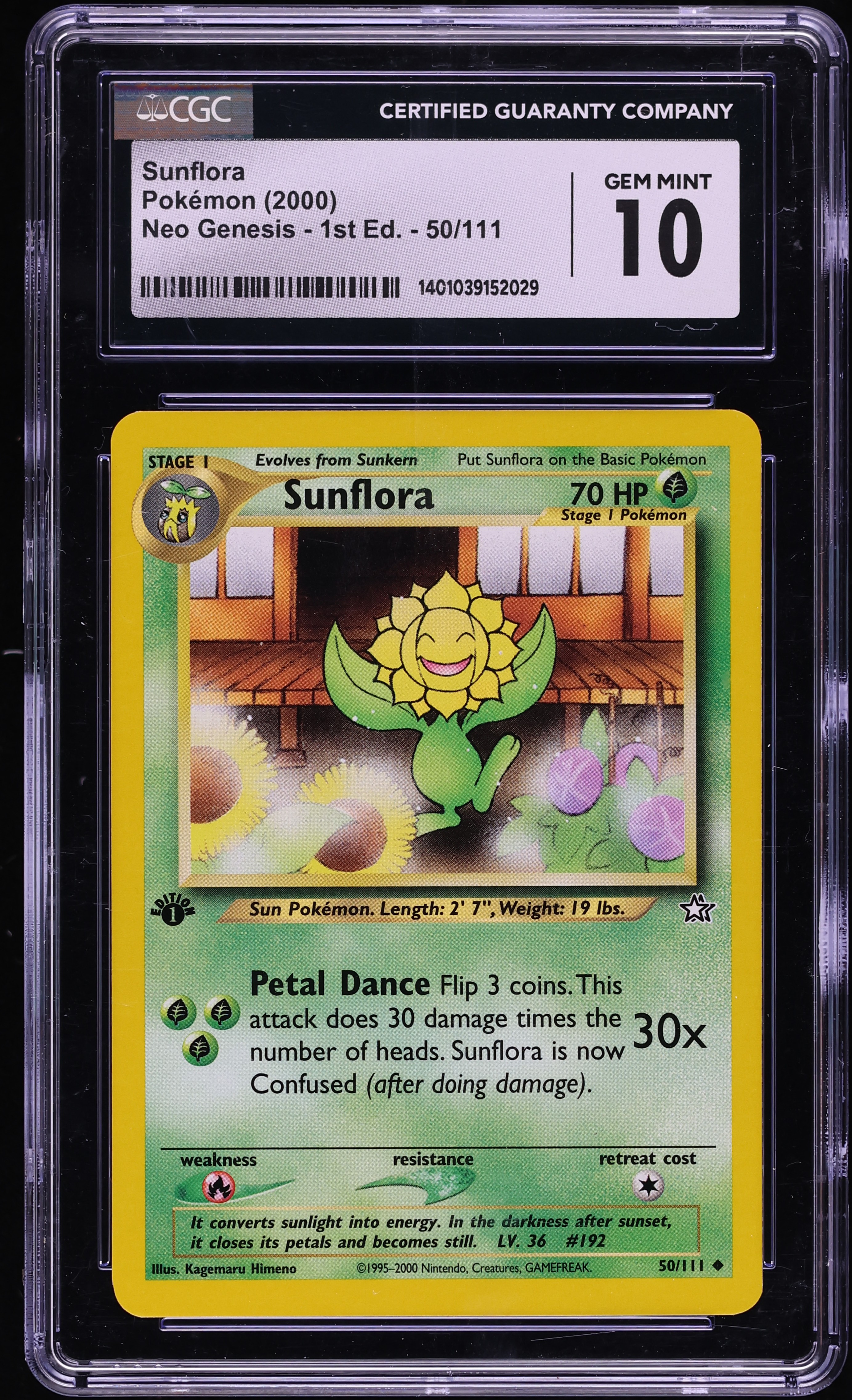 2000 Pokemon Neo Genesis 1st Edition Sunflora #50 CGC 10 GEM MINT