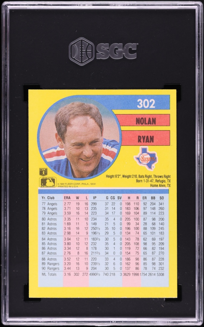 1991 Fleer Nolan Ryan #302 SGC 8 NM-MT