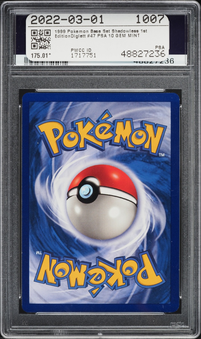 1999 Pokemon Base Set Shadowless 1st Edition Diglett #47 PSA 10 GEM MINT