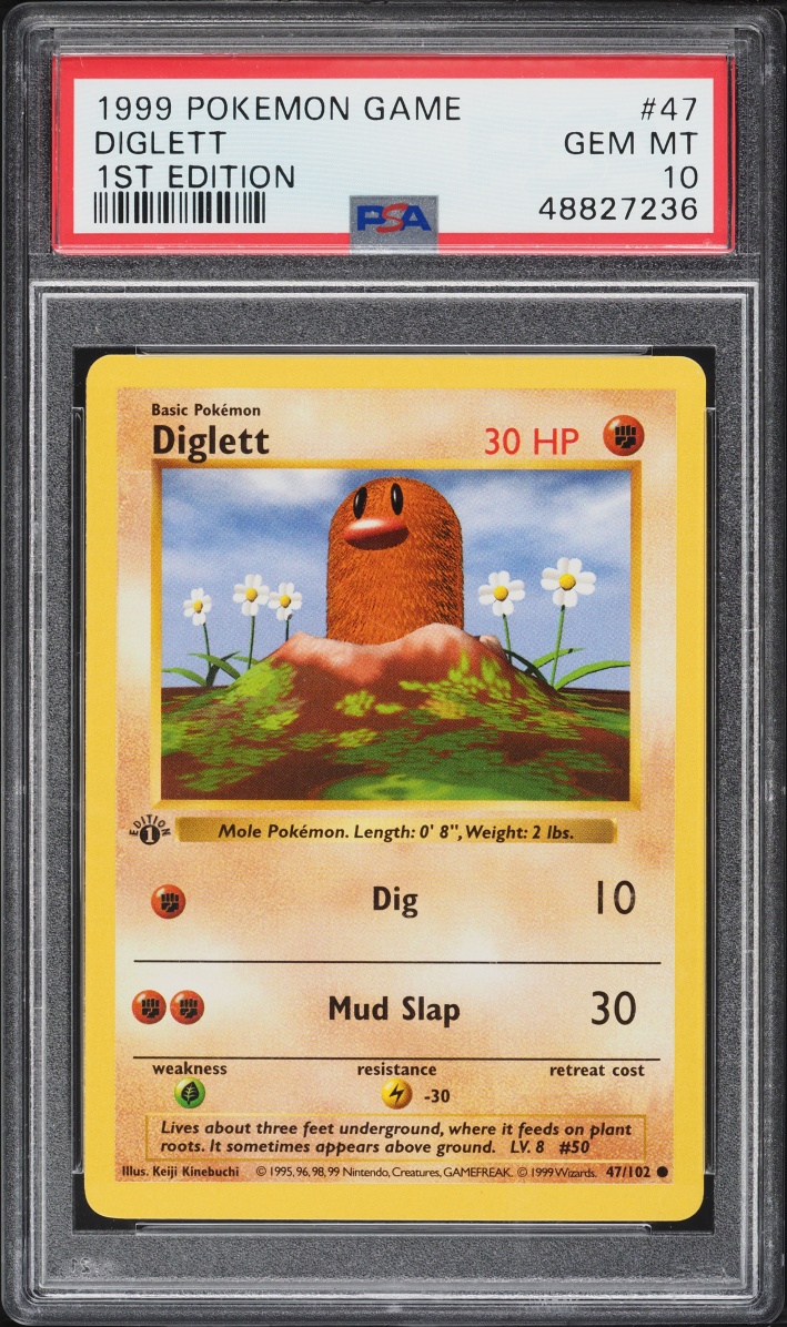 1999 Pokemon Base Set Shadowless 1st Edition Diglett #47 PSA 10 GEM MINT