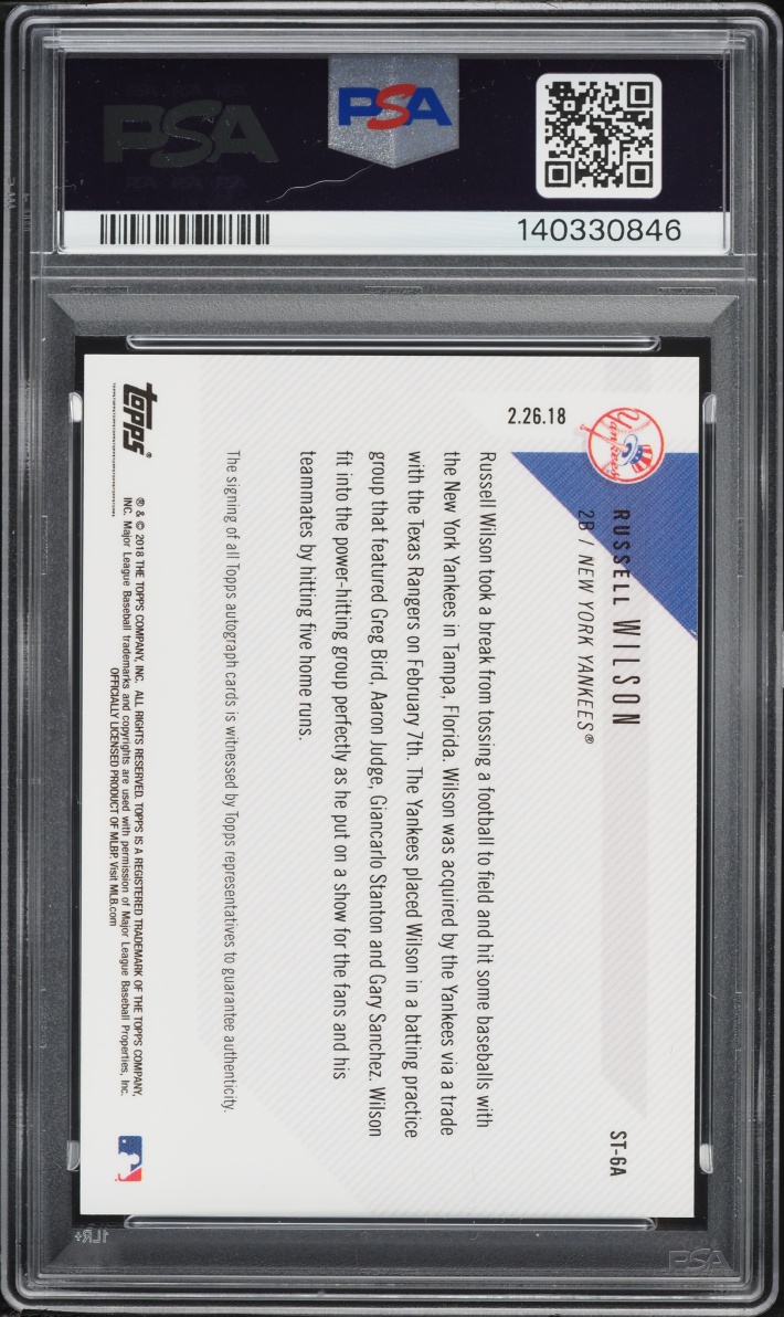 2018 Topps Now Spring Training Russell Wilson AUTO DNA 9 /49 #ST-6A PSA 10 GEM MINT