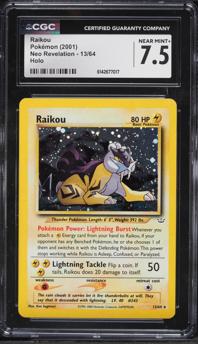 2001 Pokemon Neo Revelation Holo Raikou #13 CGC 7.5 NRMT+