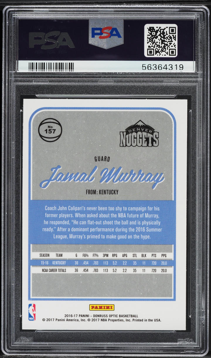 2016 Donruss Optic Jamal Murray ROOKIE #157 PSA 10 GEM MINT