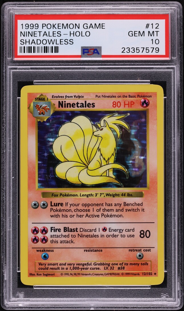 1999 Pokemon Base Set Shadowless Holo Ninetales #12 PSA 10 GEM MINT