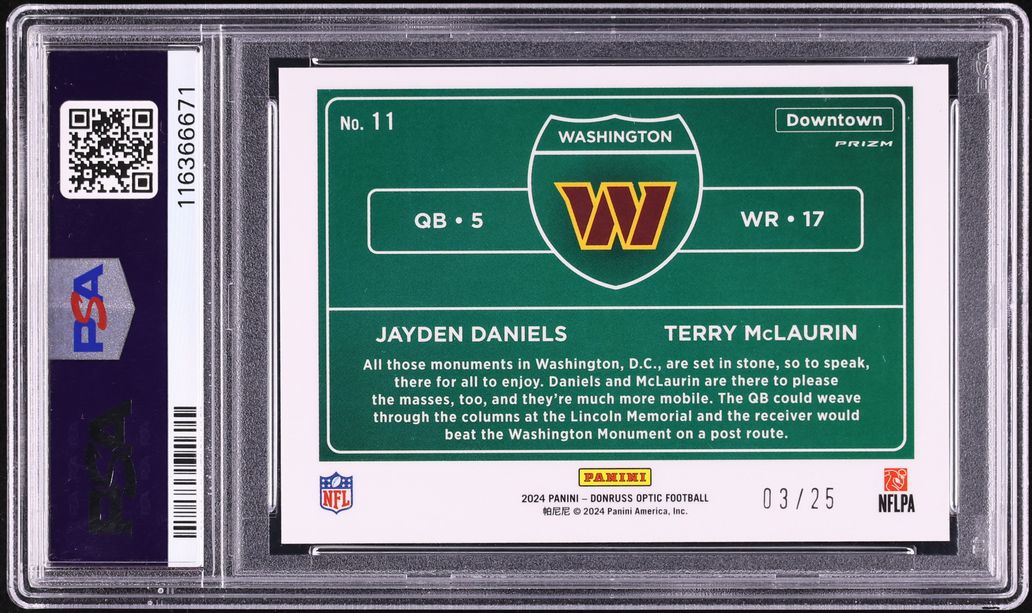 2024 Donruss Optic Downtown Black Pandora Terry Mclaurin Jayden Daniels ROOKIE /25 #11 PSA 10