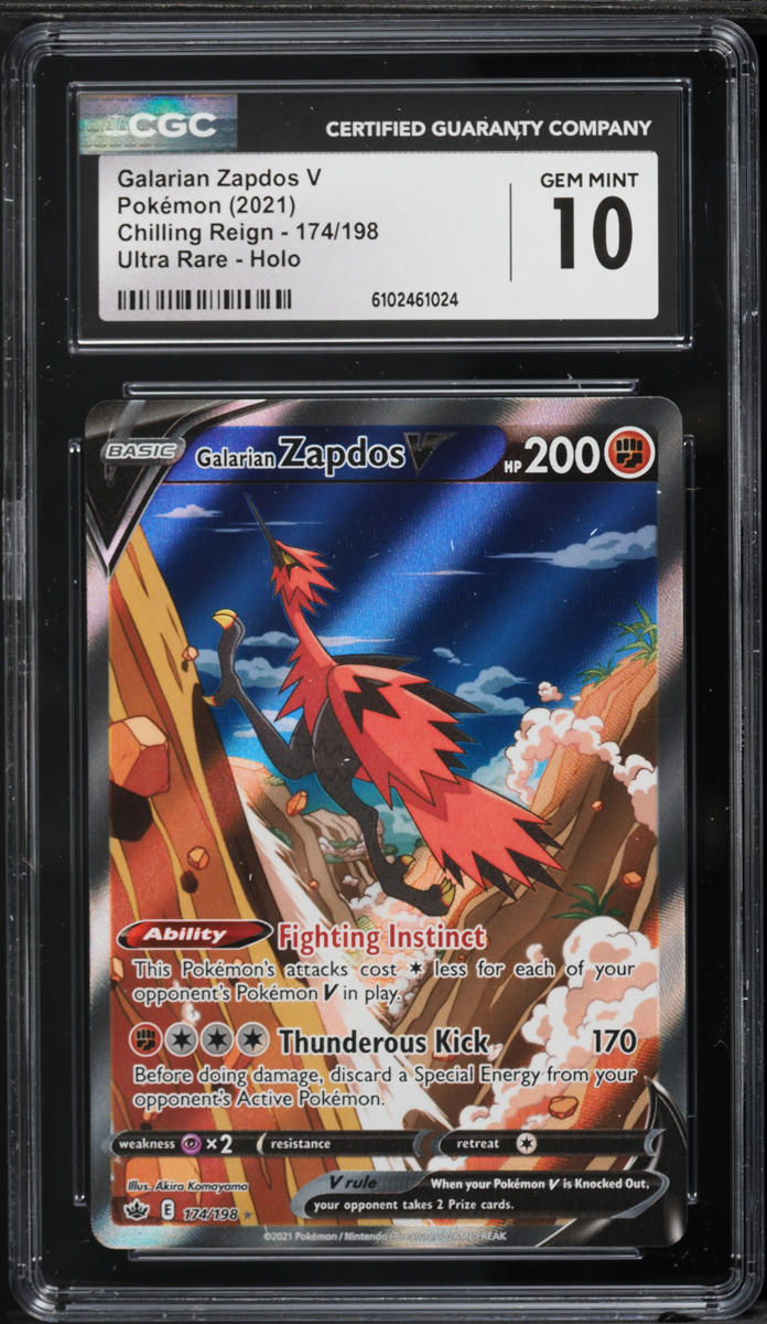 2021 Pokemon Sword & Shield Chilling Reign Alt Art Galarian Zapdos V #174 CGC 10 GEM MINT