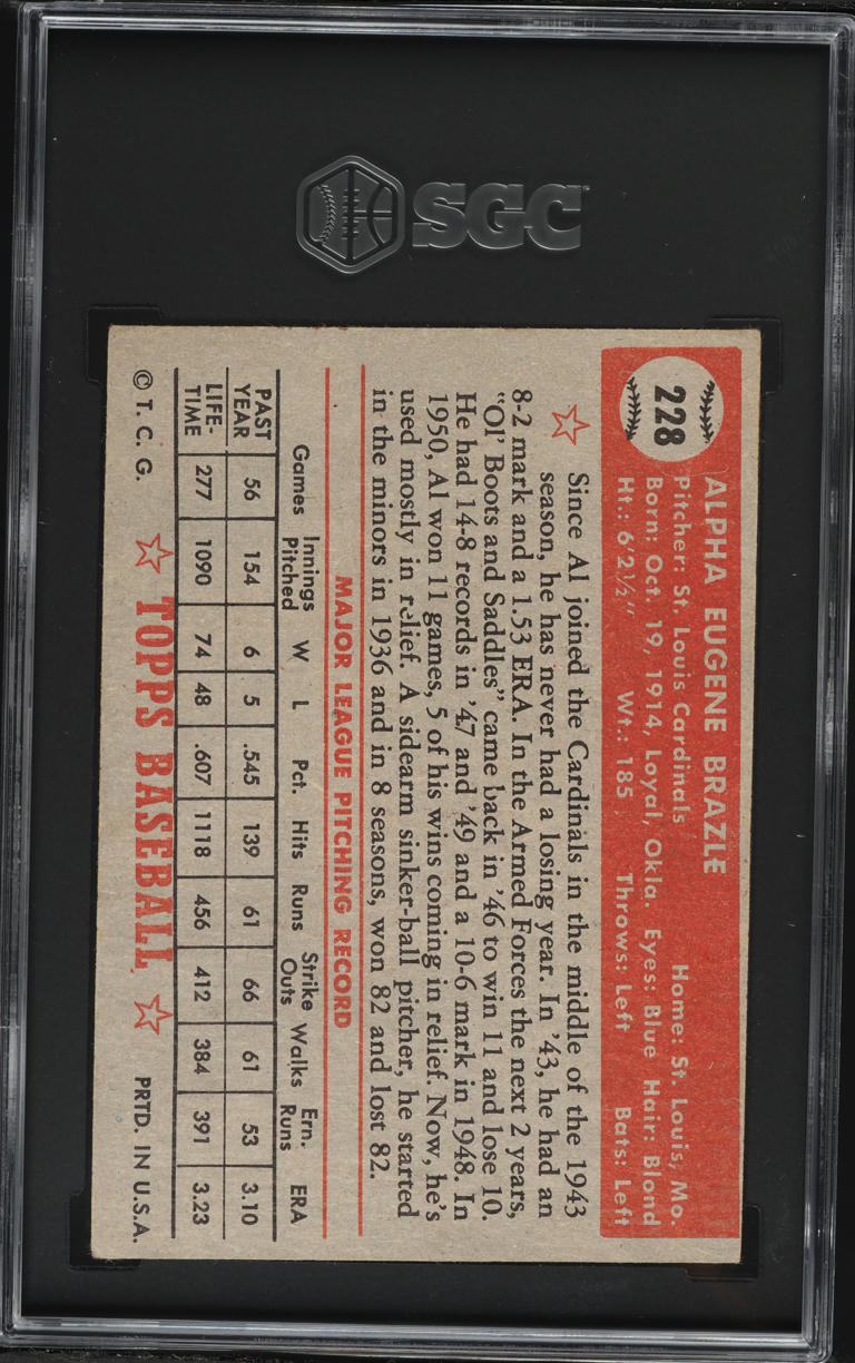 1952 Topps Al Brazle #228 SGC 5 EX