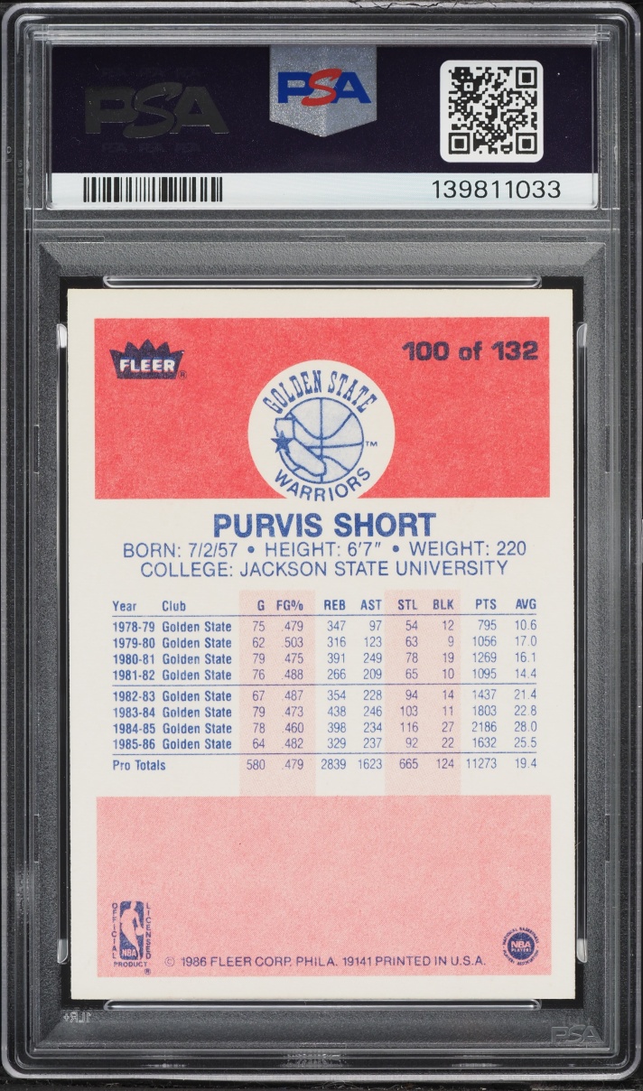 1986 Fleer Basketball Purvis Short #100 PSA 7 NRMT