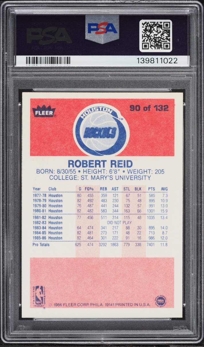 1986 Fleer Basketball Robert Reid #90 PSA 7 NRMT