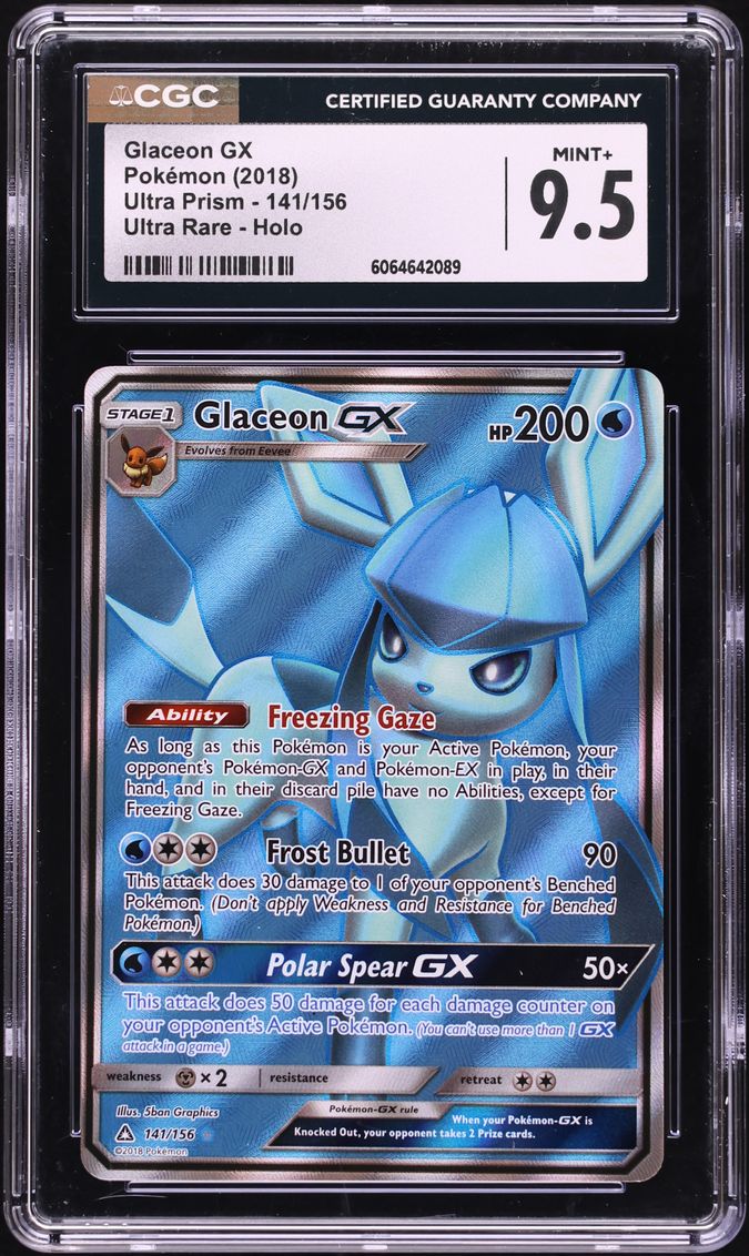 2018 Pokemon Sun & Moon Ultra Prism Full Art Glaceon GX #141 CGC 9.5 MINT+