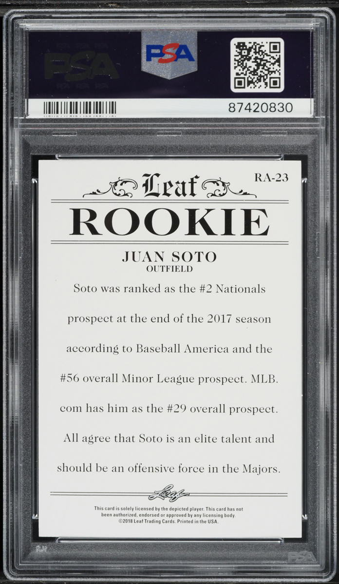2018 Leaf Special Release Achievement Juan Soto ROOKIE #RA23 PSA 10 GEM MINT