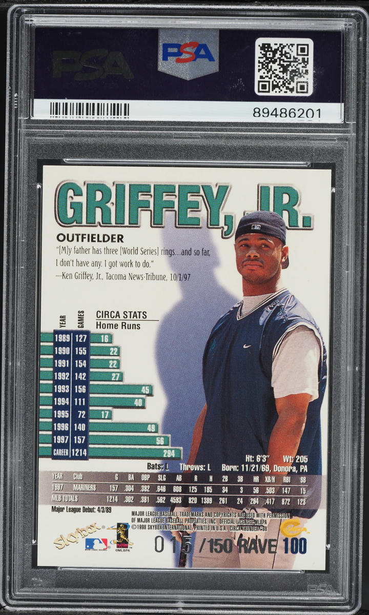 1998 Circa Thunder Rave Ken Griffey Jr. /150 #100 PSA 8 NM-MT