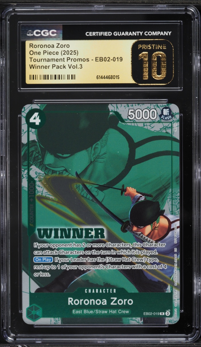 2025 One Piece Tournament Promo Winner Pack Volume 3 Roronoa Zoro #EB02-019 CGC 10 PRISTINE
