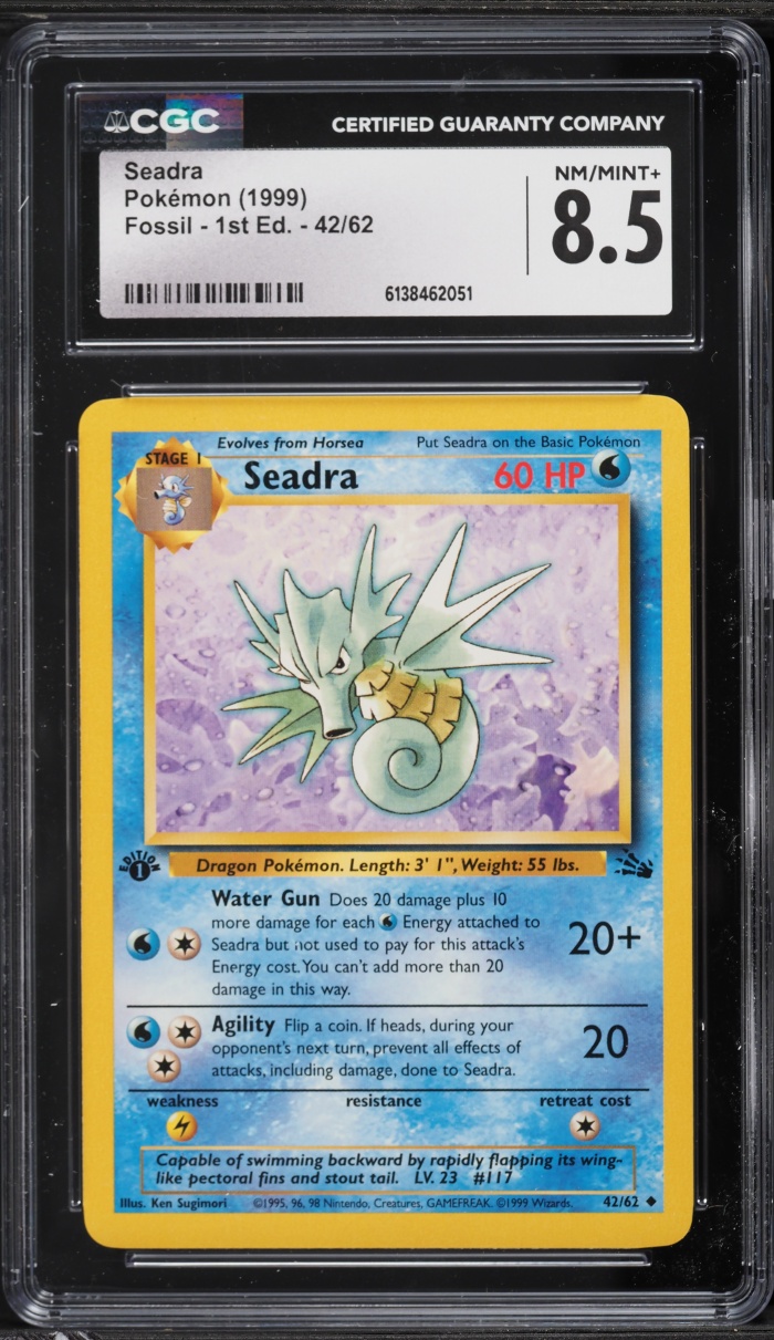 1999 Pokemon Fossil 1st Edition Seadra #42 CGC 8.5 NM-MT+