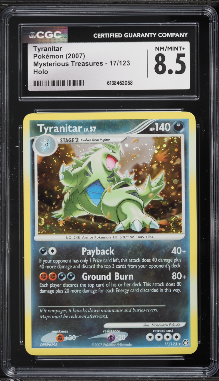2007 Pokemon Diamond & Pearl Mysterious Treasures Holo Tyranitar #17 CGC 8.5 NM-MT+