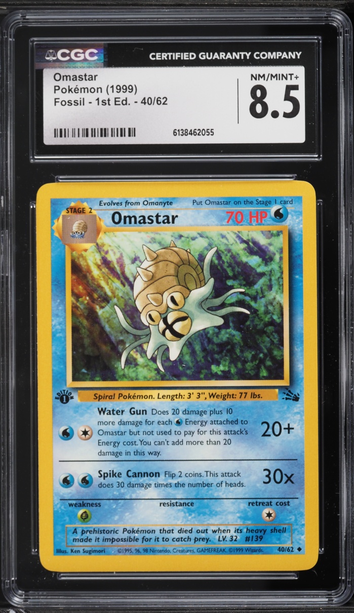 1999 Pokemon Fossil 1st Edition Omastar #40 CGC 8.5 NM-MT+