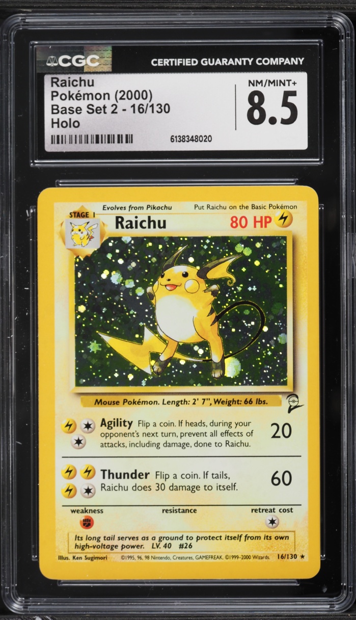 1999-2000 Pokemon Base Set 2 Holo Raichu #16 CGC 8.5 NM-MT+
