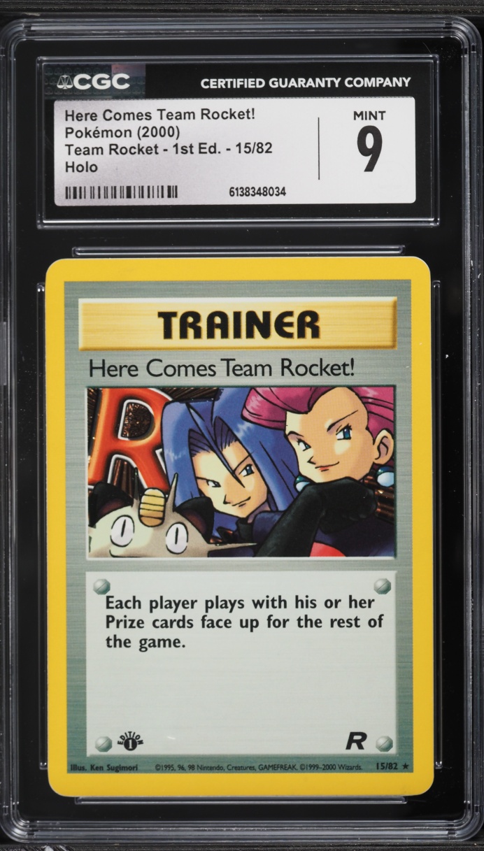 2000 Pokemon Team Rocket 1st Edition Holo Here Comes Team Rocket! #15 CGC 9 MINT