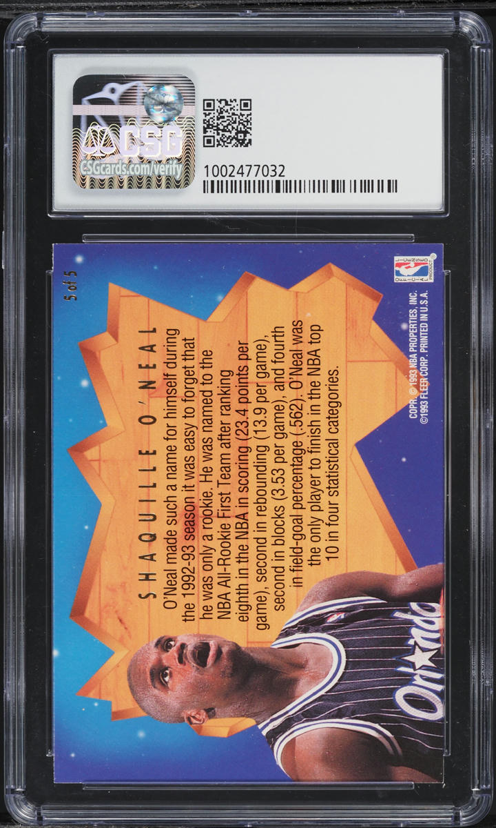 1993 Ultra All-Rookie Team Shaquille O'Neal #5 CSG 8.5 NM-MT+