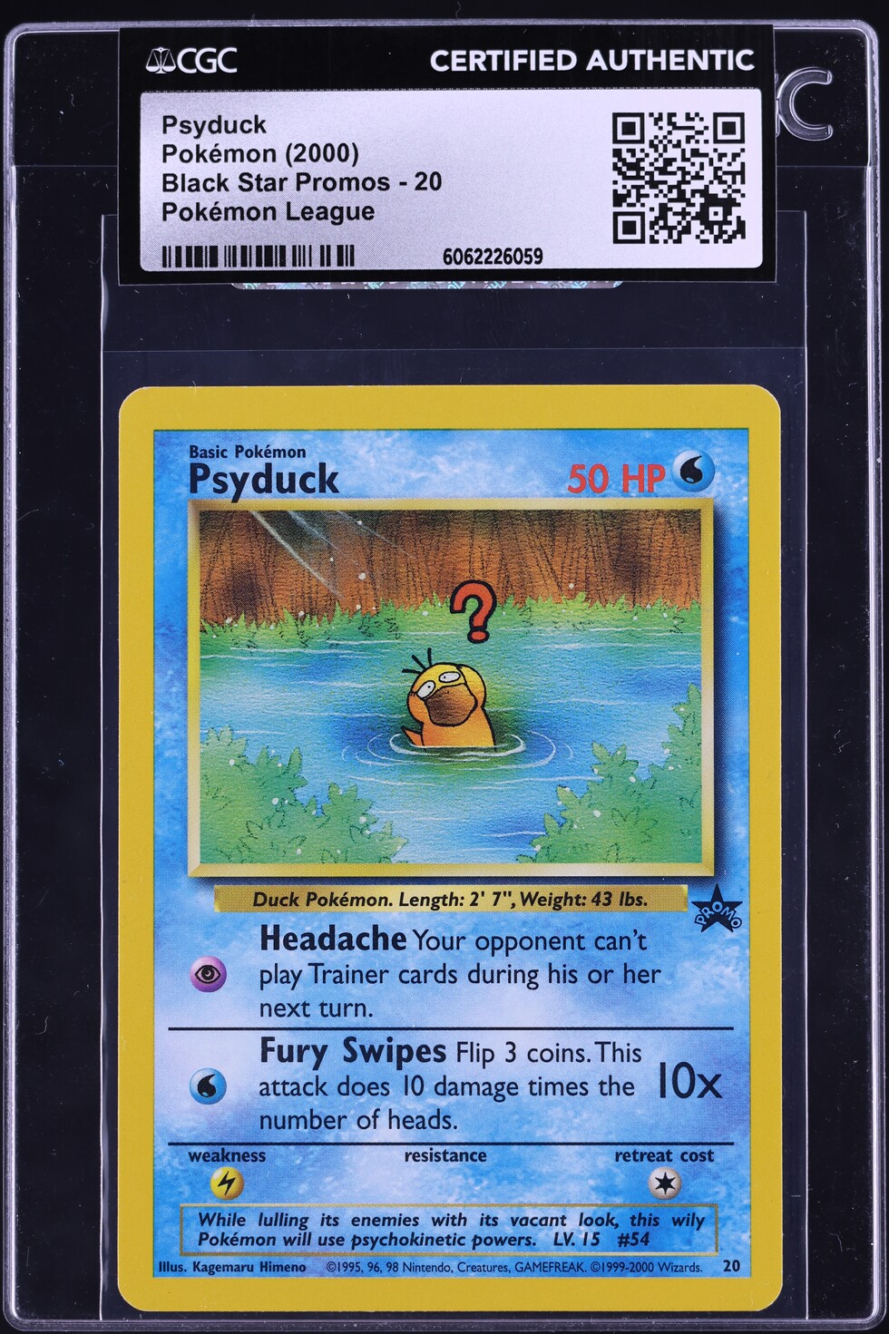 2000 Pokemon League Black Star Promo Psyduck #20 CGC AUTH